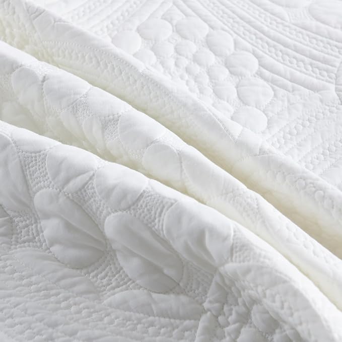 MarCielo 3-Piece 100% Cotton Oversized Bedspread Lightweight Quilt Coverlet Embroidery Farmhouse Bedding (Tf Bright White, Oversized King (118"x106"))