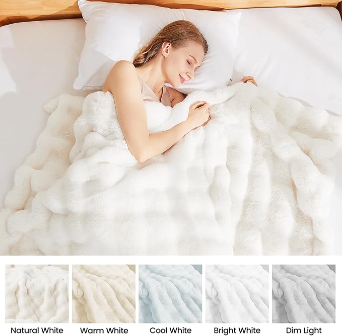 Latepis Luxury Faux Fur Throw Blanket Fuzzy for Couch Soft Thick Blanket for Bed Sofa Cute Plush Fuzzy Warm Blanket for All Seasons Ideal Gifts Luxury Throw Blanket Beige 50x60 Inch, 860gsm