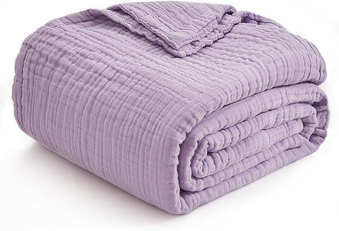 EMME Cotton Twin Blanket for Couch Soft Airy Muslin Bed Blankets Lightweight Breathable All Season Gauze, Lavender 60"x80"