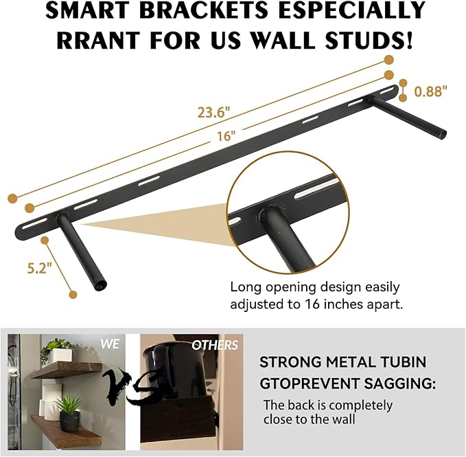 BGMG 36 inch Walnut Floating Shelves for Wall Set of 2, Solid Real Wood Rustic Mount Shelves for Living Room Bedroom Kitchen Farmhouse with Sturdy Hidden Bracket-36x 6.7 x1.25 inch