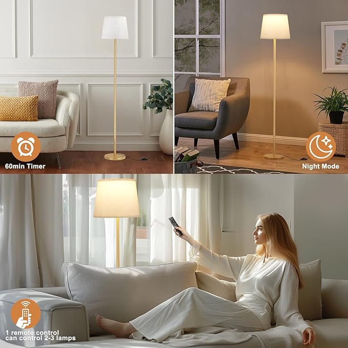 【Upgraded Floor Lamps for Living Room, Modern Floor Lamp with Remote Control, Dimmable Colors Temperature Standing Lamp Foot Switch, 9W Bulb Tall Lamps for Bedroom Office Kid Room - Gold