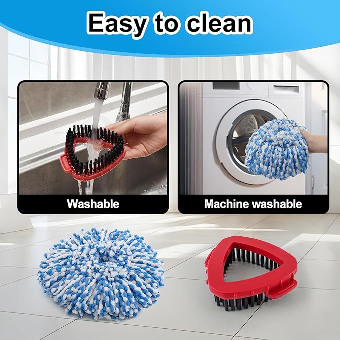 Spin Mop Head,Mop Handle,Base,Brush Compatible with Ocedar RinseClean 2 Tank Spin Mop System,2 Microfiber Spin Mops Replacement Head,4 Section Iron Mop Handle 30-58",Base and Scrub Brush Combo Set