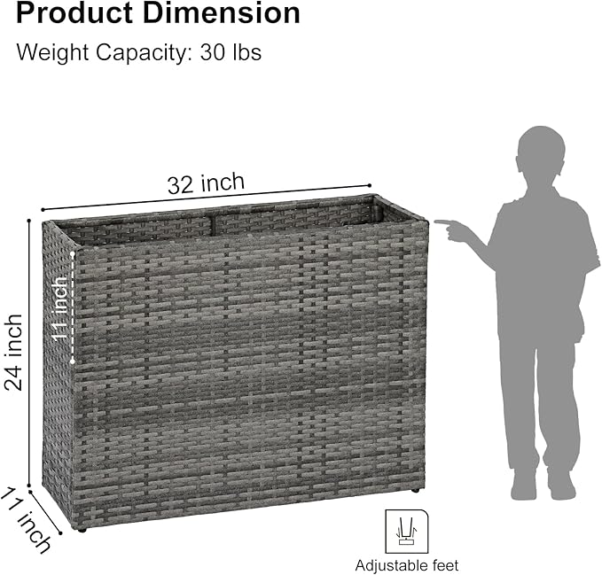 SUNNYPARK Tall Rectangular Planter with Removable Liner, All-Weather PE Rattan Large Modern Planters Indoor Outdoor Flower Plant Pots Garden Box Patio Yard Front Porch Deck