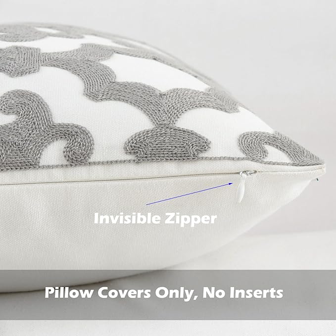 HWY 50 Grey Gray Decorative Throw Pillow Covers 18x18 Inch (1 Piece), Embroidered Cotton Farmhouse Cushion Cover Pillow Case for Sofa Couch Living Room Bed, Geometric