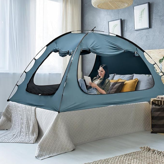 SUNYRISY Bed Tent Twin Size Bed Canopy, Indoor Tent for Adult and Kids, 3 Doors Breathable Portable Dream Tent, 80% Blackout Private Space Sleeping Tents