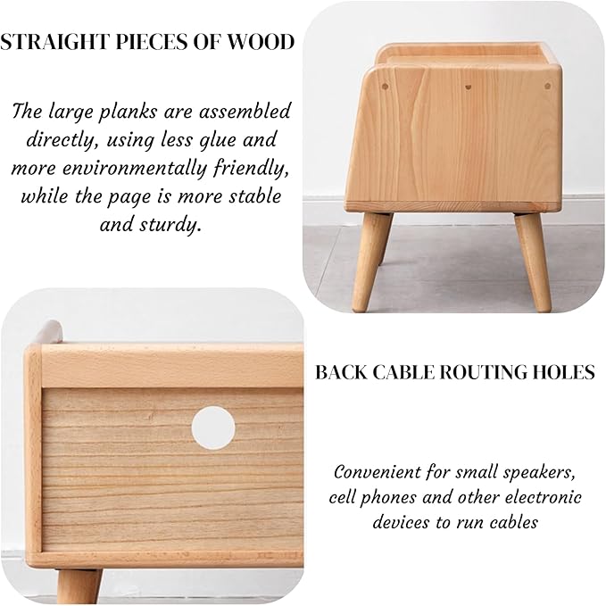 Small Nightstand, 100% Solid Oak Wood Bedside Table, Mid Century Modern Nightstand with Open Storage,Storage Cabinet for Bedroom (2pc Natural Color)