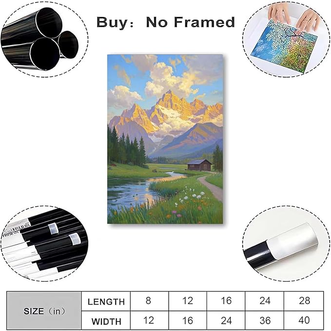 The mountain stream and lawn scenery under the sun is suitable for posting in the living room bedroom office landscape poster wall painting