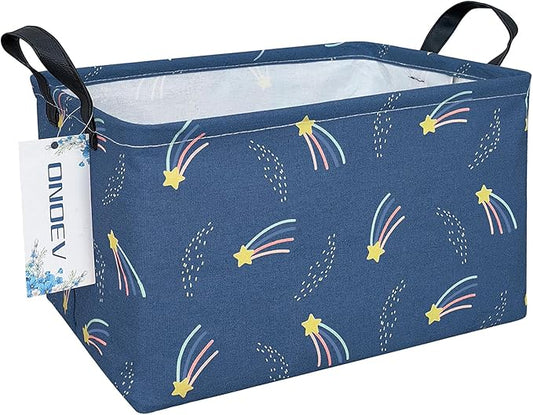 Rectangular Folding Laundry Basket,waterproof Canvas Basket,gift basket,Suitable for children's room,Office,Clothes,Toys Storage（Blue Meteor)