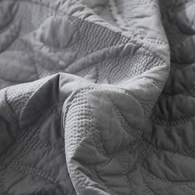 MarCielo 3-Piece 100% Cotton Oversized Bedspread Lightweight Quilt Coverlet Embroidery Farmhouse Bedding Set T0 (Light Grey, Oversized King (118"x106"))