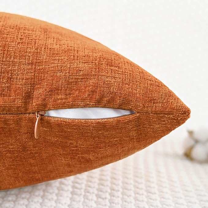 CaliTime Fall Throw Pillow Covers Decorative 26 X 26 Inches Pack of 2 Cozy Chenille Cushion Cases for Couch Sofa Bed Living Room Home Burnt Orange