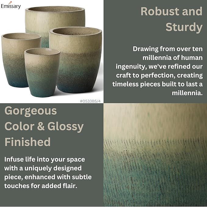 Emissary Bullet 9.5 in. Bayside Green Ceramic Round Planter (9.5 in. L x 9.5 in. W x 12 in. H) with Drainage Hole