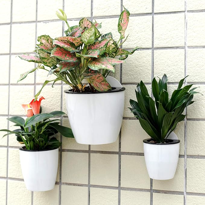 ORIMERC 6 Pack White Self Watering Wall Hanging Planter Pots Vertical Garden Window Mount Indoor Outdoor Plant Flower Basket Kitchen Herbs Balcony Railing Shelf Fence Bedroom Trellis Decor(Medium)