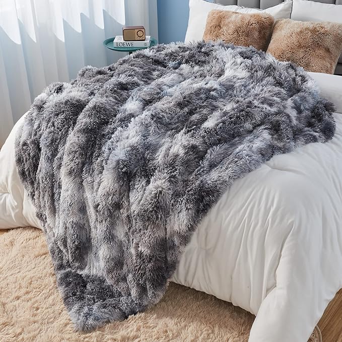 GONAAP Fuzzy Faux Fur Throw Blanket Twin Size Tie-dye Marble Black Super Soft Cozy Plush Fuzzy Shaggy Blanket for Couch Sofa Bed (Tie-dye Marble Black, Twin(60"x80"))