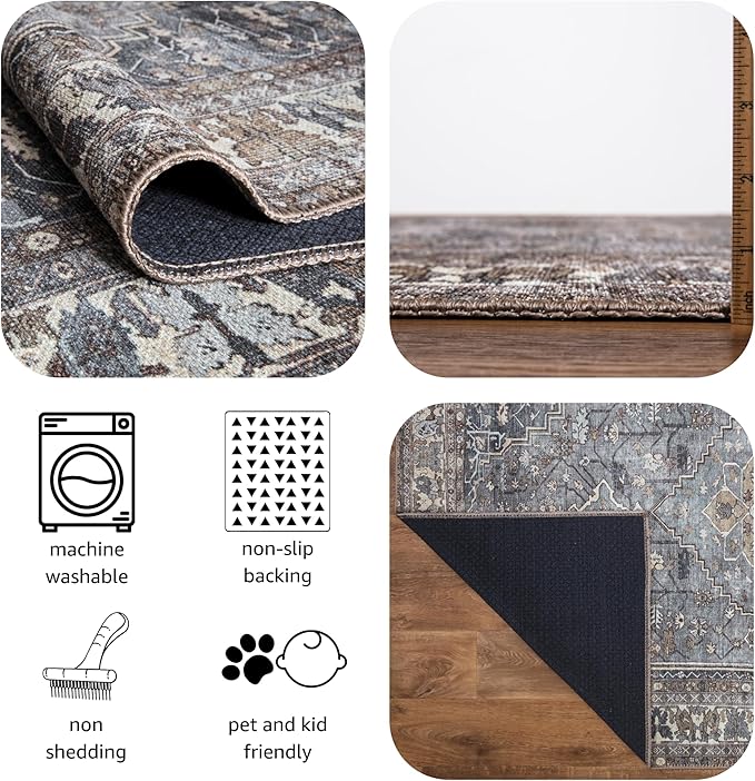 Keen Home Design 6x9 Rug - Machine Washable Area Rug with Non-Slip Backing, Ideal for Living Room, Dining Room, Bedroom - Vintage, Easy Clean, Durable, Low Pile Rug - (6' x 9')