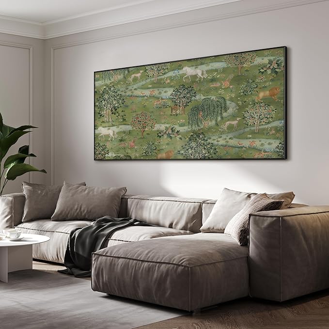 SIGNWIN 36"x72" Extra Large Framed Wall Art Medieval Fantasy Forest with Woodland Animals, Storybook-Inspired Scene for Home Living Room Bedroom Decor (Frame Assembly Required)