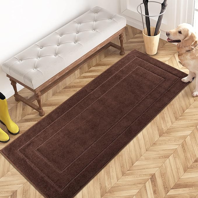 PURRUGS Dirt Trapping Door Mat 24" x 59", Non-Slip/Skid Machine Washable Entryway Rug, Dog Doormat, Super Absorbent Welcome Mat for Muddy Wet Shoes and Paws, Brown