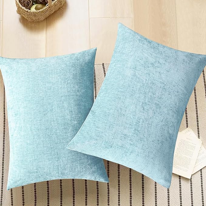 CaliTime Throw Pillow Covers Decorative 20 X 26 Inches Pack of 2 Cozy Chenille Standard Pillow Shams Cases for Couch Sofa Bed Living Room Home Light Blue Grey