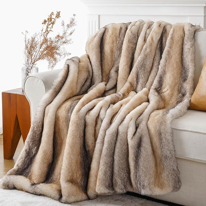 BATTILO HOME Luxury Mink Faux Fur Throw Blanket, Large Soft Cozy Warm Fur Blanket for Bed, Sofa, Couch, Chair, Thick Fur Throw and Blankets for Home Decor, 60"x80"