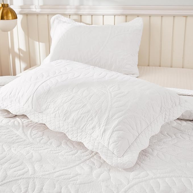 MarCielo 3-Piece 100% Cotton Oversized Bedspread Lightweight Quilt Coverlet Embroidery Farmhouse Bedding Set T0 (Bright White, Oversized Queen (100"x106"))