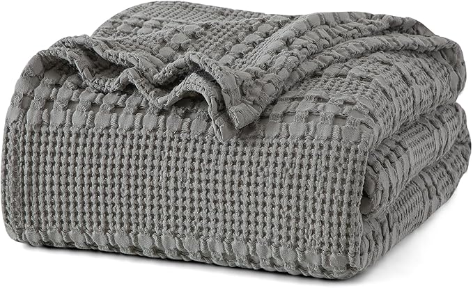 PHF 100% Cotton Waffle Weave Blanket King Size, Soft Lightweight Breathable Cozy Summer Blankets for Bed, Luxury Aesthetic Woven Bedding for Home Decor, 108"x90", Dark Grey