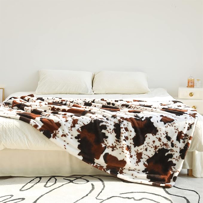 RYNGHIPY Cow Blanket Lightweight Soft Cow Print Sofa Bed Travel Blankets Warm Coffee Cow Throw Blanket for Baby Kids Girls Boys Adults (Coffee, 63''x79'')