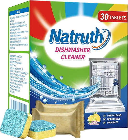 NATRUTH Dishwasher Cleaner And Deodorizer Tablets -30 Pack for Deep Cleaning, Deodorizing & Protecting, Prevents Buildup.Heavy Duty And Septic Safe.Clean Dish Washer For Limescale, Odor, Smell (Lemon)