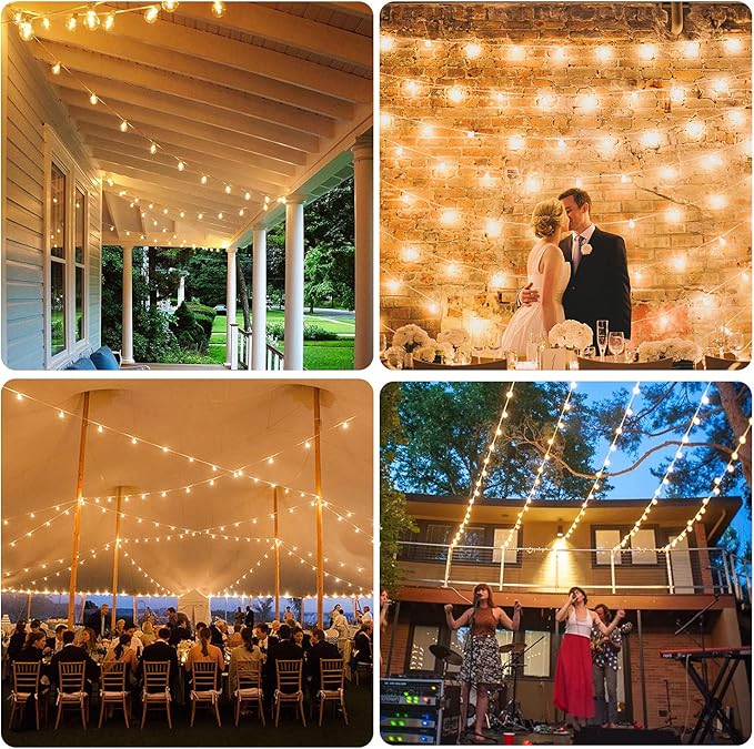 50FT LED G40 Globe String Lights White, Shatterproof Outdoor Patio String Lights 2200K with 50+2 Dimmable Edison Bulbs, Backyard Outdoor Hanging Lights, Bistro Waterproof for Balcony Party Wedding