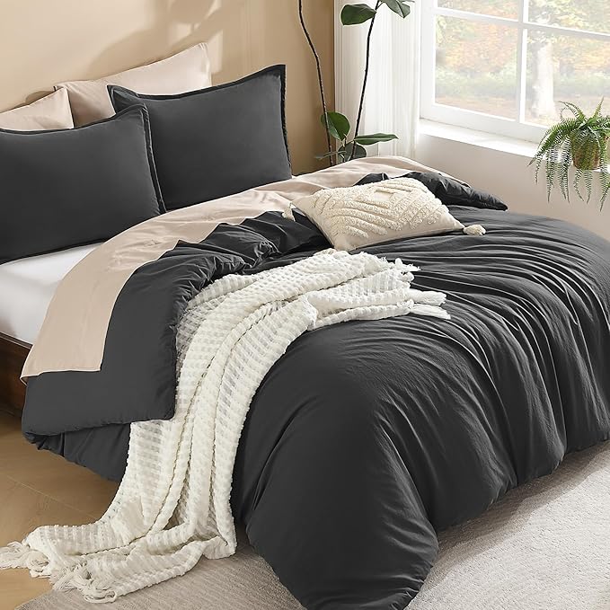 Litanika Dark Grey Oversized King Comforters Super King Plus Size, 3 Pieces Lightweight Solid Bedding Comforter Set, All Season Fluffy Bed Set (128x120In Comforter & 2 Pillowcases)