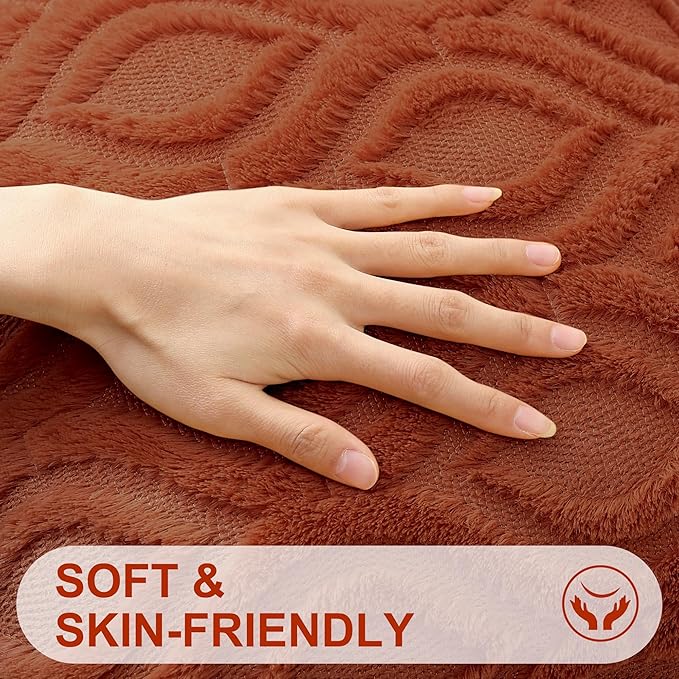 decorUhome Fall Throw Pillow Covers 20x20 Inch Set of 2, Soft Plush Decorative Faux Fur Rust Solid Couch Pillow Covers, Accent Farmhouse Neutral Square Euro Pillow Cases for Sofa Bed Living Room