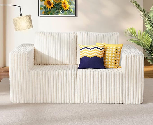 Modular Sectional Sofa 2 Seater Loveseat Modular Couch with Deep Seat Memory Foam Cloud Chair with Pillows Oversized Sectional Sofa for Living Room Bedroom (Strip White, Loveseat)