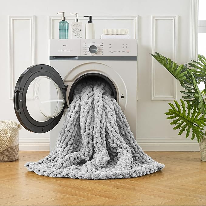 Ultra Soft Chunky Knit Blanket Throw -50x60 Hand Knitted Warm Chenille Throw Blanket, Home Decor Soft Thick Yarn Cable Knit Blanket Breathable Fleece Banket Christmas for Couch Bed Sofa Best GIF