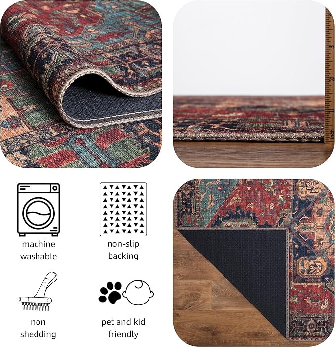 Keen Home Design 2x7 Rug - Machine Washable Runner Rug with Non-Slip Backing, Ideal for Hallway, Entryway, Kitchen, Laundry Room - Vintage, Easy Clean, Durable, Low Pile Rug - (2'6" x 7')