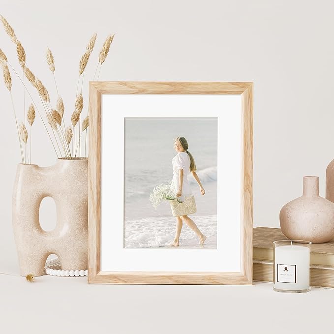 8x10 Picture Frame Set of 4 Natural Solid Oak Photo Frames with 5x7 Removable Mat Wall Hanging Large Handcrafted Frame with HD Plexiglass Wall and Tabletop Display Large Poster Frame