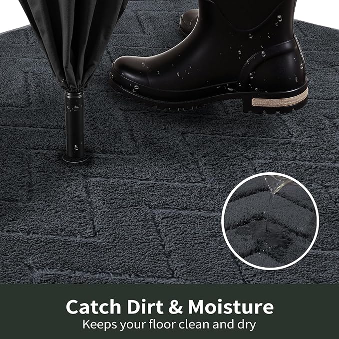 Stiio Dirt Trapper Door Mat 32x47 Inches, Front Doormat Indoor Outdoor Entrance Low Pile, All-Season, All-Weather Absorbent Entry Rug, Washable Non Slip Rug for Entryway, Dark Grey