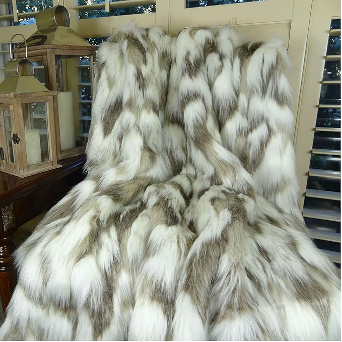 Ivory Faux Fur Throw Blanket & Bedspread - Tibet Fox Fur - Ivory Beige Luxury Faux Fur - Throw Blanket - Luxury Soft Faux Fur, Handmade in US, 16445