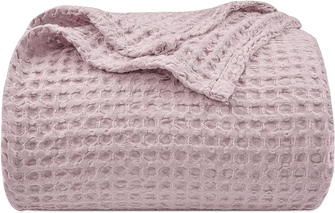 PHF Ultra Soft Waffle Weave Blanket Twin Size 66"x 90"- Washed Lightweight Breathable Cozy Woven Blanket for Bed - Aesthetic Decor for Couch Bedding Sofa Home Car - Dusty Rose