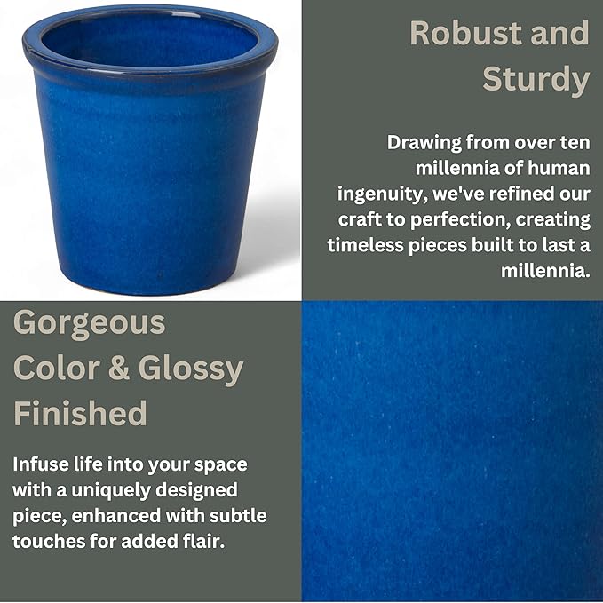 Emissary Round Stoneware Planter (Parent SKU 12012) (Blue, 8" D x 7" H)
