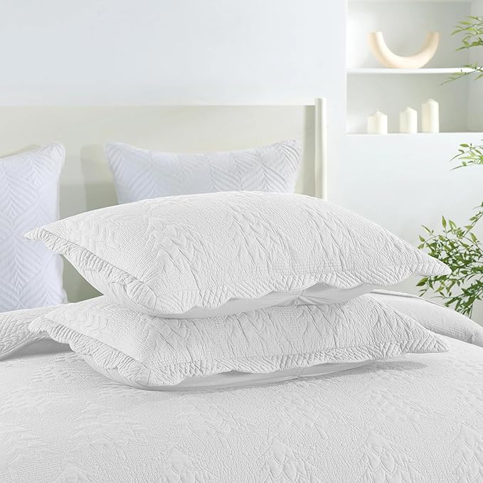 MarCielo 3-Piece Christmas Quilt 100% Cotton Oversized Bedspread Lightweight Coverlet Embroidery Christmas Tree Pattern Bedding Set (TC Bright White, Oversized Queen (100"x106"))