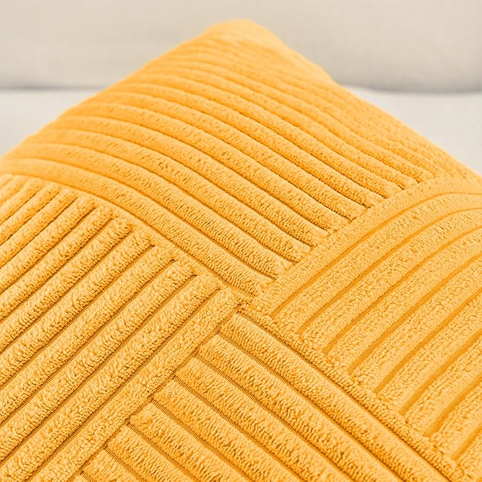 Fancy Homi 2 Packs Gold Yellow Big Decorative Throw Pillow Covers 24x24 Inch for Couch Bed Sofa, Rustic Farmhouse Boho Home Decor, Soft Corss Corduroy Patchwork Accent Square Cushion Case 60x60 cm