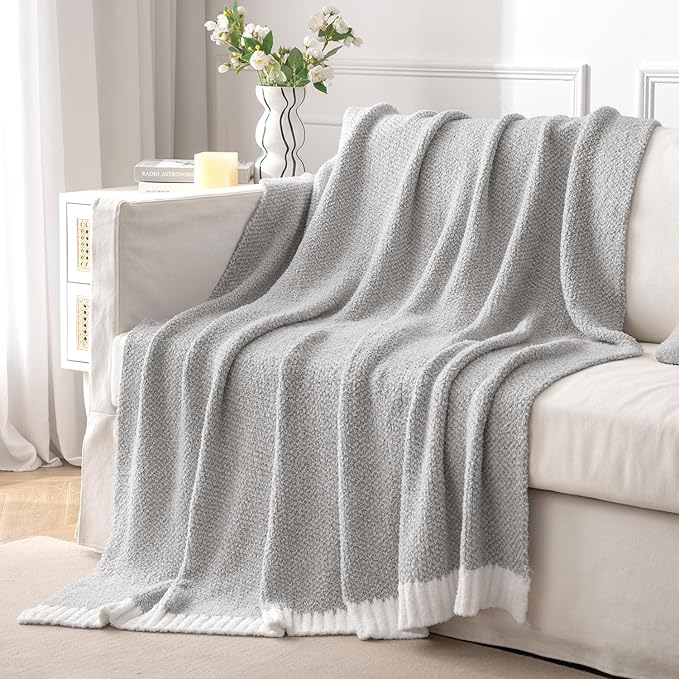 MIULEE Light Grey Super Soft Throw Blanket for Couch, Cozy Fluffy Warm Throws Knit Blankets for Sofa, Bed, Chair, Living Room, Camping, Picnic, 50 x 60 inch