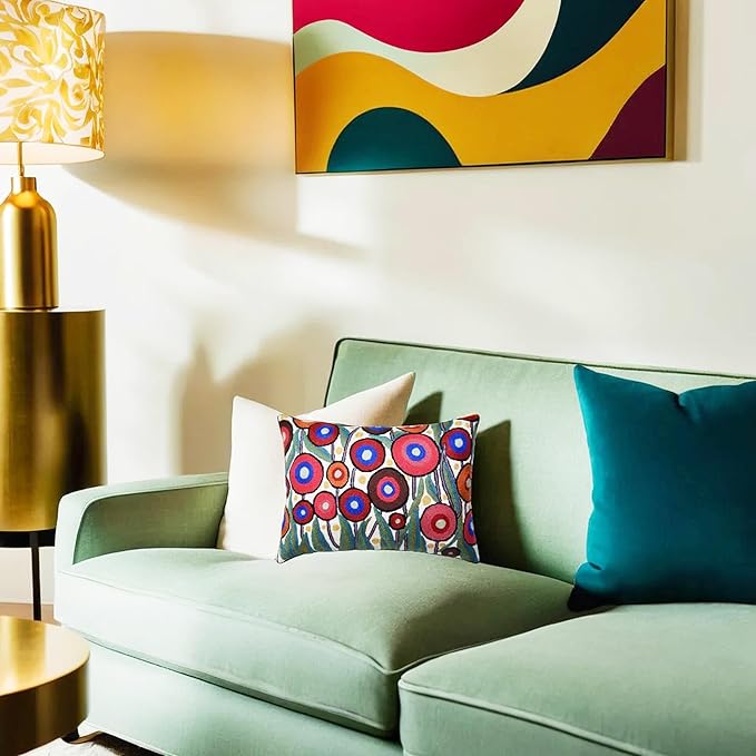 Cream Lumbar Poppy Floral Pillow Cover Red Poppies Flower Pillows White Farmhouse Chair Cushion Floral Cream Hand Embroidered Size 14x20