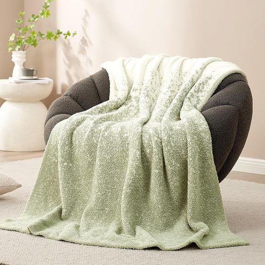 Snuggle Sac Sage Green Throw Blanket for Couch, Reversible Super Soft Warm Blankets Cozy Knit Blanket Fuzzy Plush Lightweight Throws for Sofa, Bed, Picnic, Ombre Sage Green, 50 x 60 inches