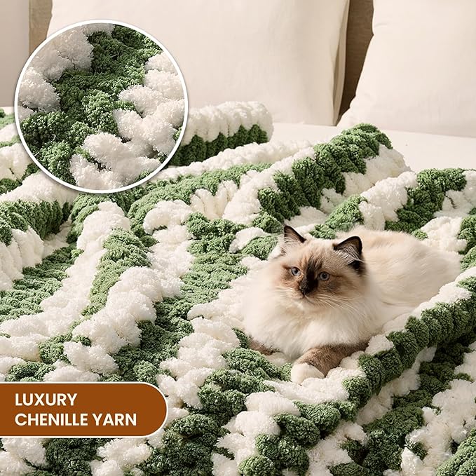 L'AGRATY Chunky Knit Blanket Throw: 60''x80'' Chenille Chunky Knitted Throw Blankets for Twin Bed Couch - Handmade Thick Cable Knit Blanket - Large Crochet Rope Blankets for Home Decor