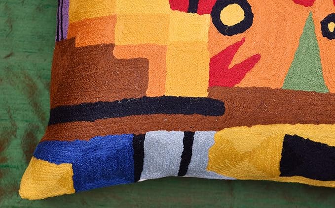 Kandinsky Contemporary Throw Pillow Cover - Heavy Red Space Modern Cushion | Abstract Throw Pillows | Contemporary Pillow | Abstract Chair Cushions | Hand Embroidered Cushion | Wool Size 18x18