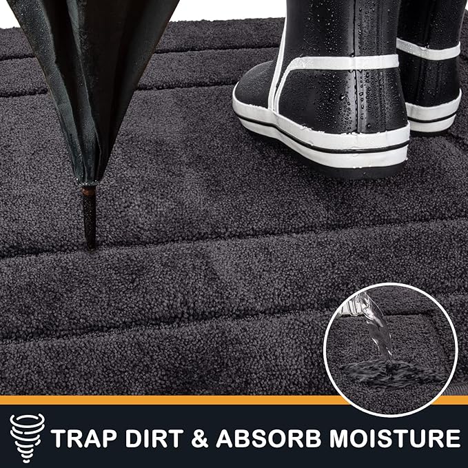 PURRUGS Dirt Trapping Door Mat 20" x 31.5", Non-Slip/Skid Machine Washable Entryway Rug, Dog Doormat, Super Absorbent Welcome Mat for Muddy Wet Shoes and Paws, Charcoal