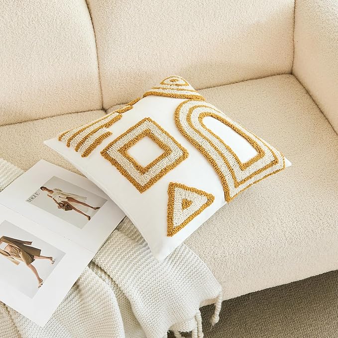 HOdo Home 2PCS Pillow Covers-Throw Pillow Cover,Tufted Boho Jacquard Pillow Covers,Farmhouse Decorative Pillow Cover,Pillow Cases for Couch,Sofa,Bed,Chair,Living Room,Home Decor（18x18inch ）