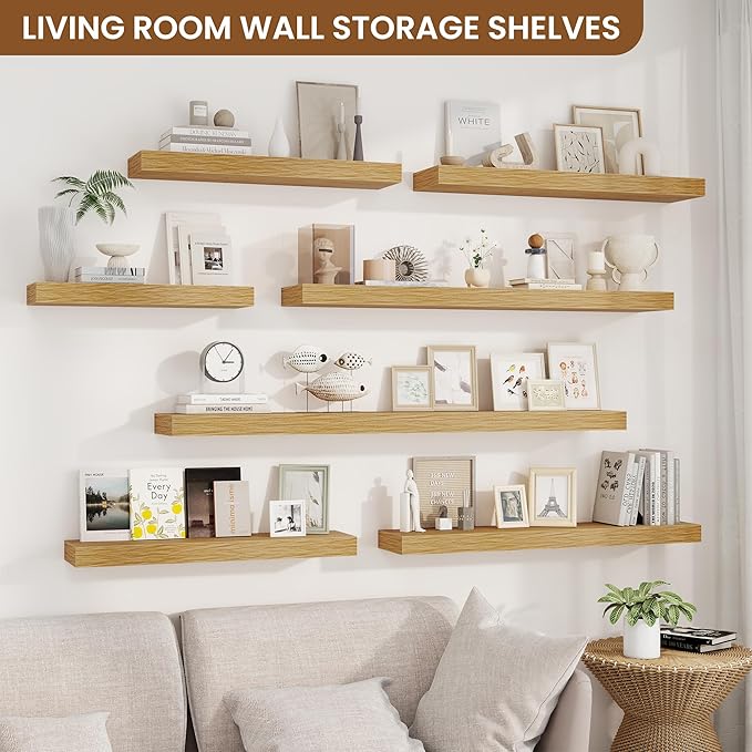 fuqing Floating Shelves for Wall, Bathroom Shelf Wall Mounted for Storage, Shelves with Invisible Bracket for Bedroom, Kitchen, Living Room, Farmhouse Small Book Shelf, 40 Inch Set of 2, Oak