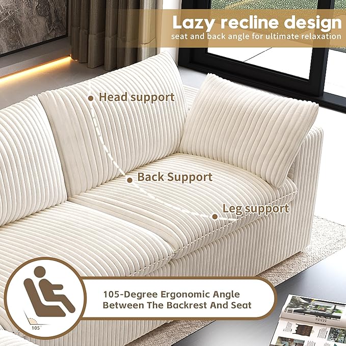 Oversized Modular Sectional Cloud Couch,157.5" U Shaped Modern Sofa with 2 Ottoman and 2 Middle Seats,Upholstered Couches with Corduroy Fabric for Living Room Furniture,No Assembly Required,White