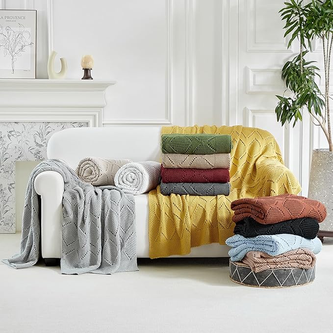 Longhui bedding Chunky Cotton Knit Throw Blanket for Couch, Sofa, Bed, or Chair, Decorative Breathable Fall Cable Knit Blanket 60 x 80 Inches, Large Medium Weight Grey