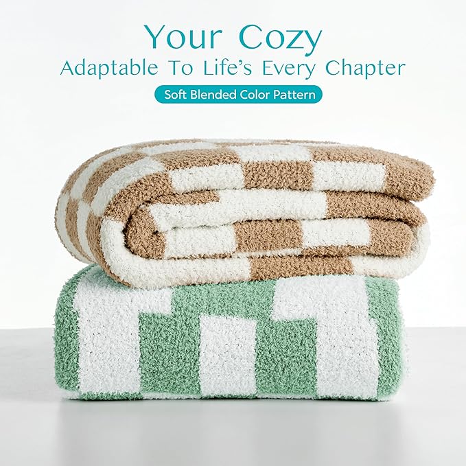 Joiedomi Throw Blanket for Couch Bed, Checkered Knitted Blankets Gifts for Women Mom Girls, Cozy Cute Soft Throw Home Room Decor Aesthetic for Women Mothers Birthday Gifts 50x70 Inches
